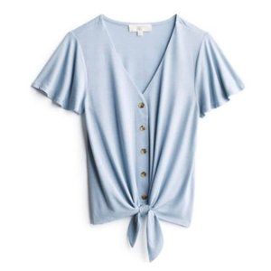Pinque Levona Button Down Tie Front Knit Top